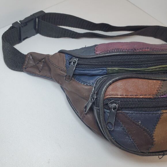 Vintage Leather Patchwork Fanny Pack Belt Bag 70s 80s - Picture 4 of 6
